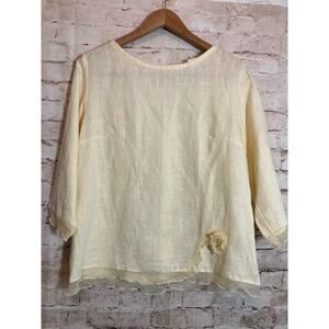 Dear Friends Lagom Top Womens Small Linen Butter Yellow Coquette Romantic Boxy